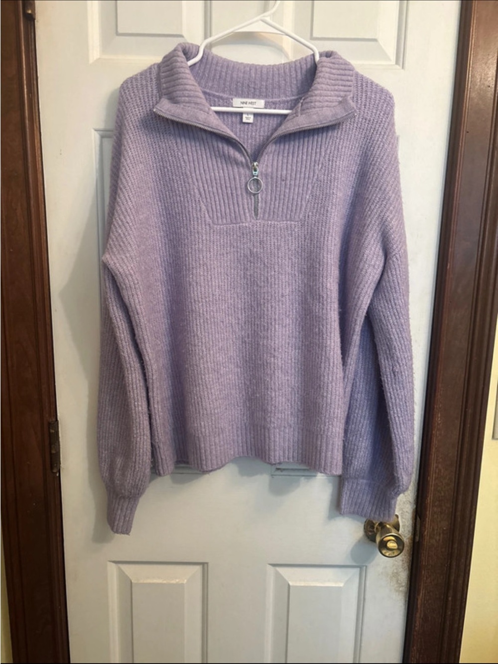Nine West Lavender Ribbed Half-Zip Turtleneck Sweater